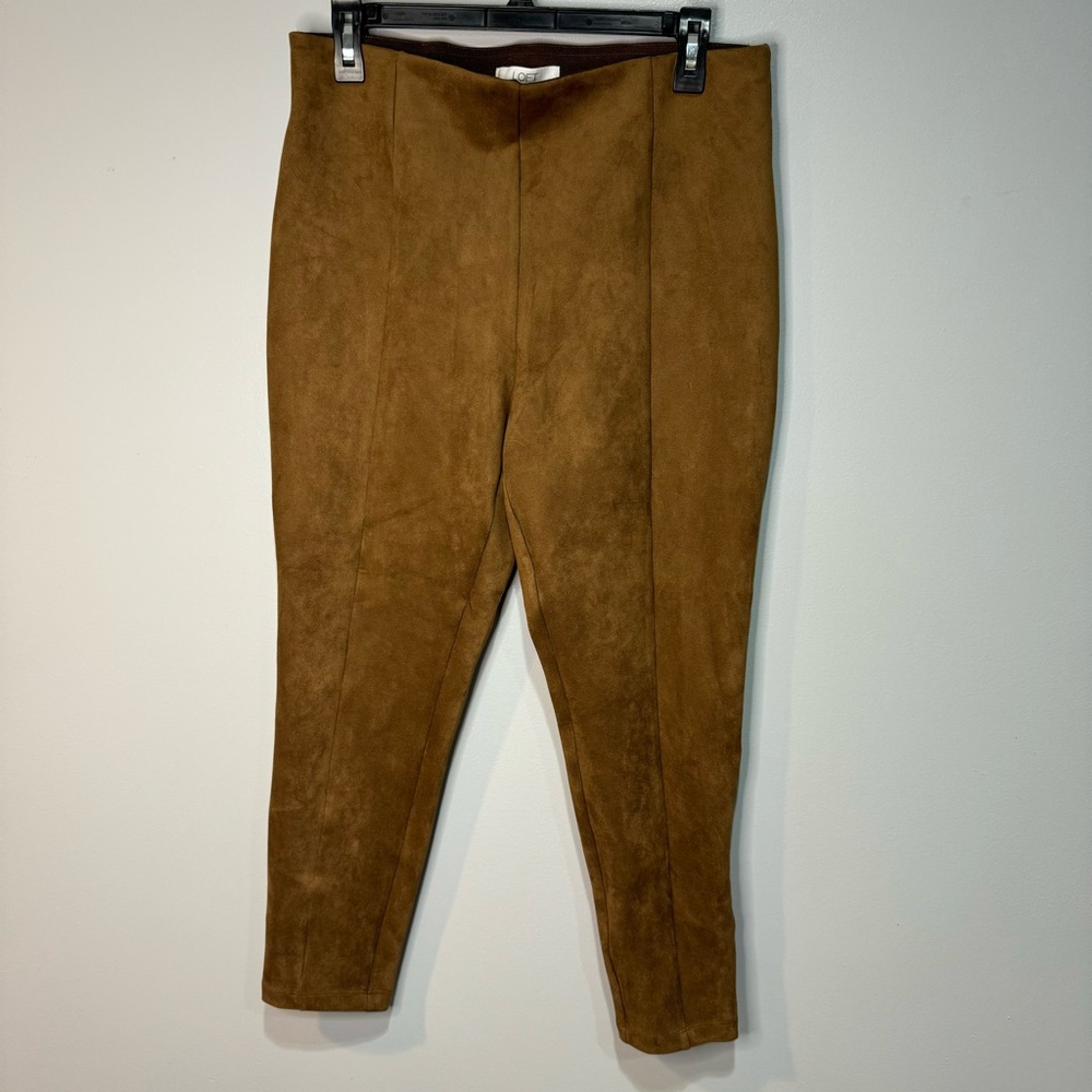 Loft Brown Faux Suede Leggings Ponte Skinny Pants Women NWT